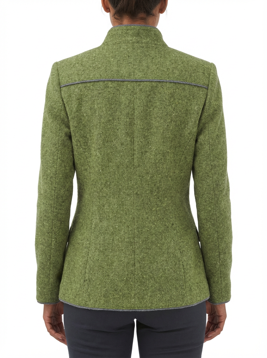 Blazer Women Tailored Waist Stand Collar Piped Detail