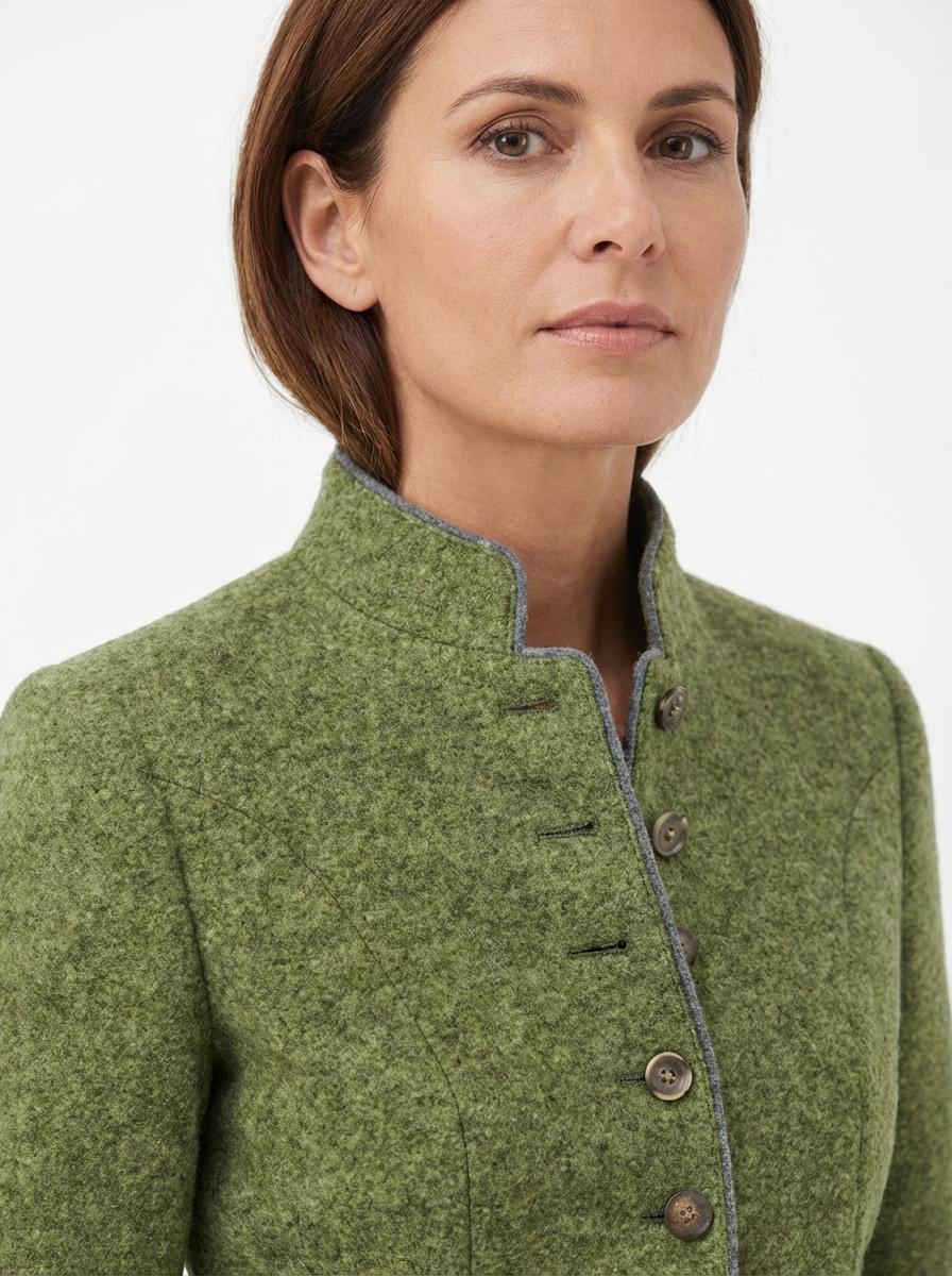 Blazer Women Tailored Waist Stand Collar Piped Detail