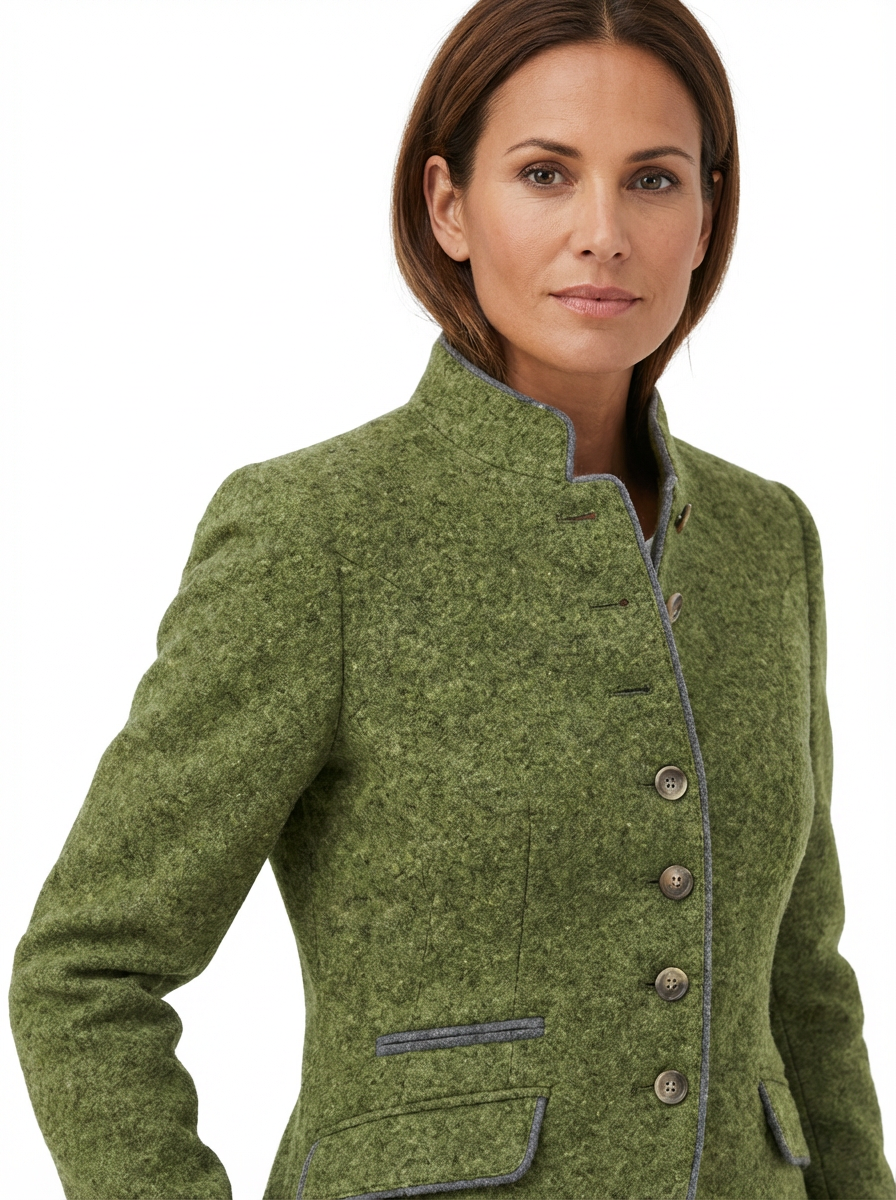 Blazer Women Tailored Waist Stand Collar Piped Detail