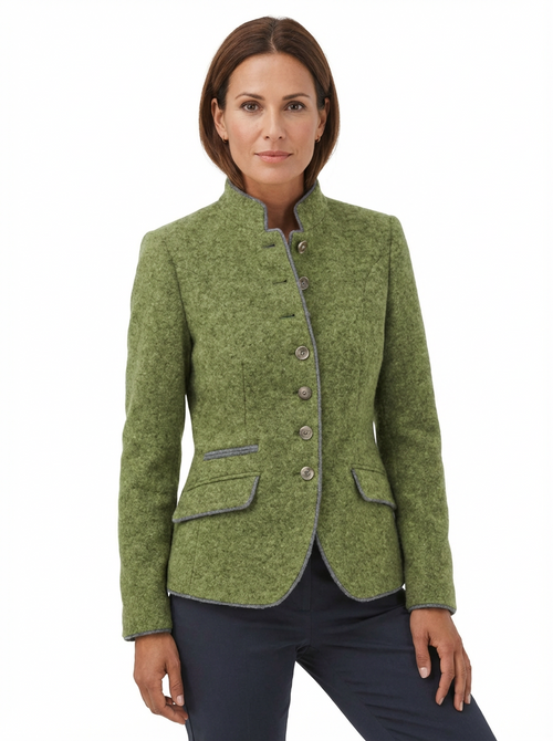 Blazer Women Tailored Waist Stand Collar Piped Detail