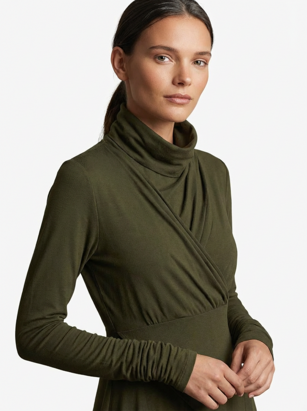 Dress Maxi Women Long Sleeve Turtleneck Asymmetric Design