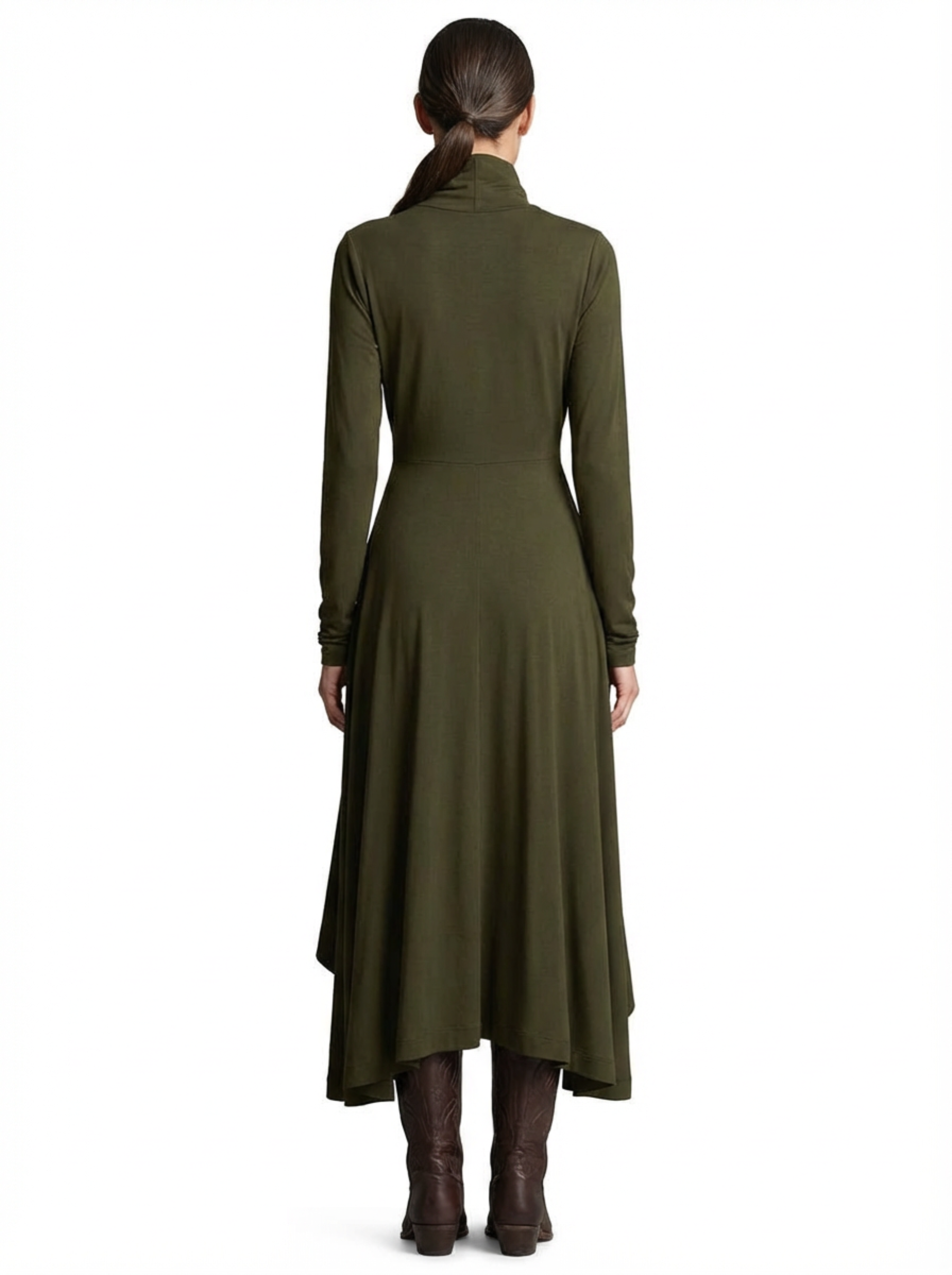 Dress Maxi Women Long Sleeve Turtleneck Asymmetric Design