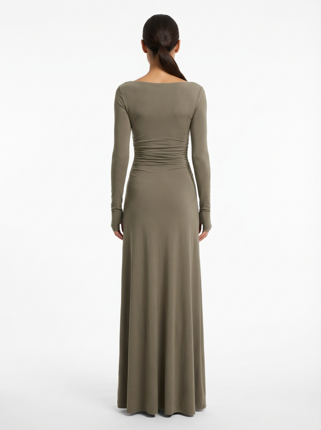 Maxi Dress Women Wrap Front Knot Detail V‑Neck Longsleeve