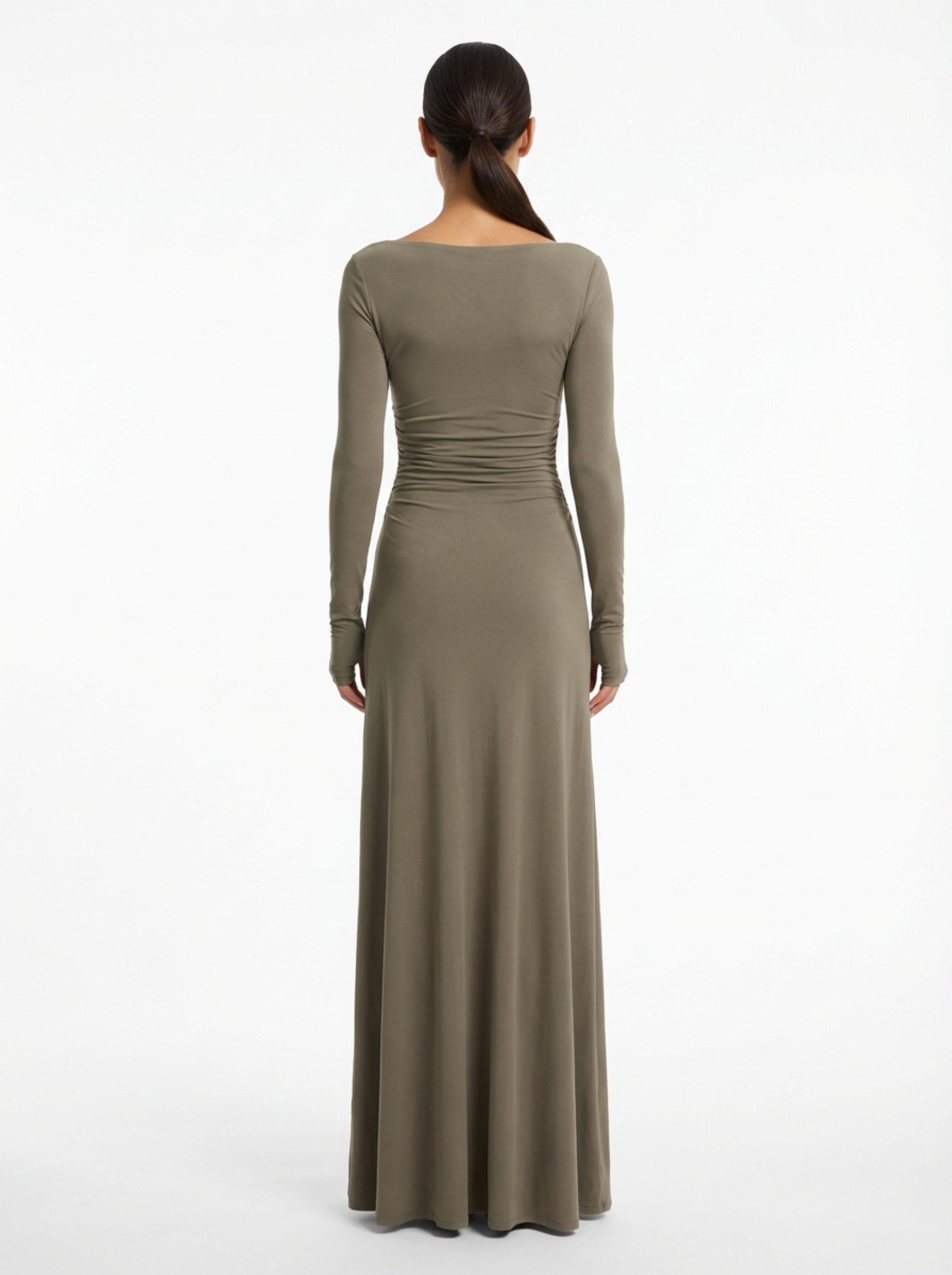 Maxi Dress Women Wrap Front Knot Detail V‑Neck Longsleeve