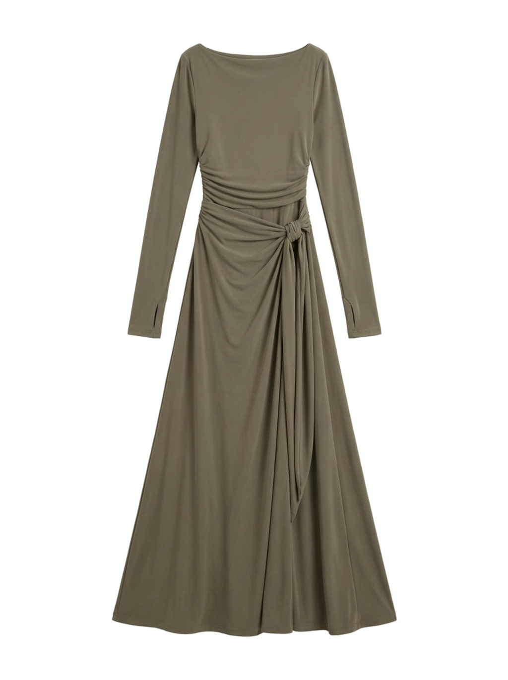 Maxi Dress Women Wrap Front Knot Detail V‑Neck Longsleeve
