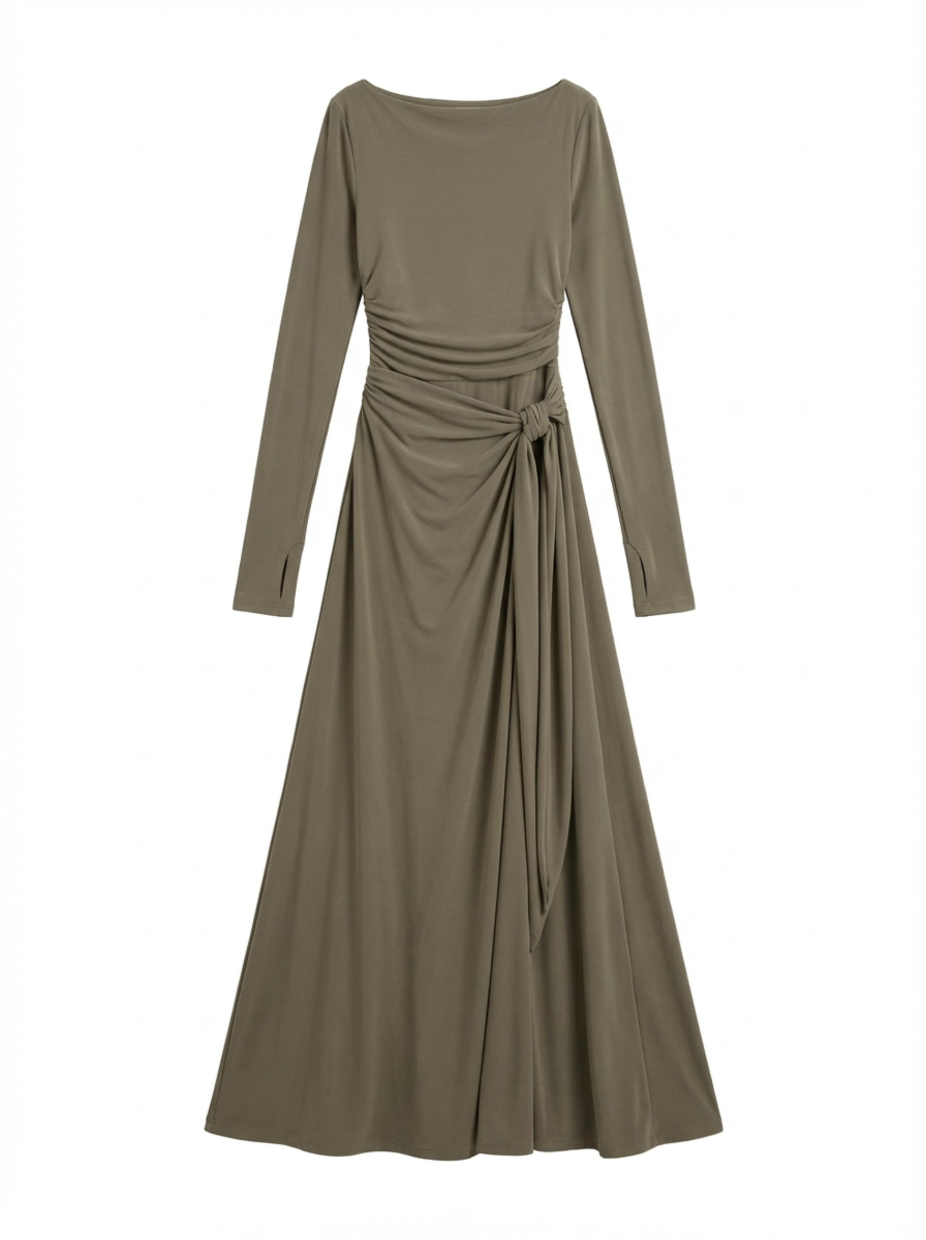 Maxi Dress Women Wrap Front Knot Detail V‑Neck Longsleeve