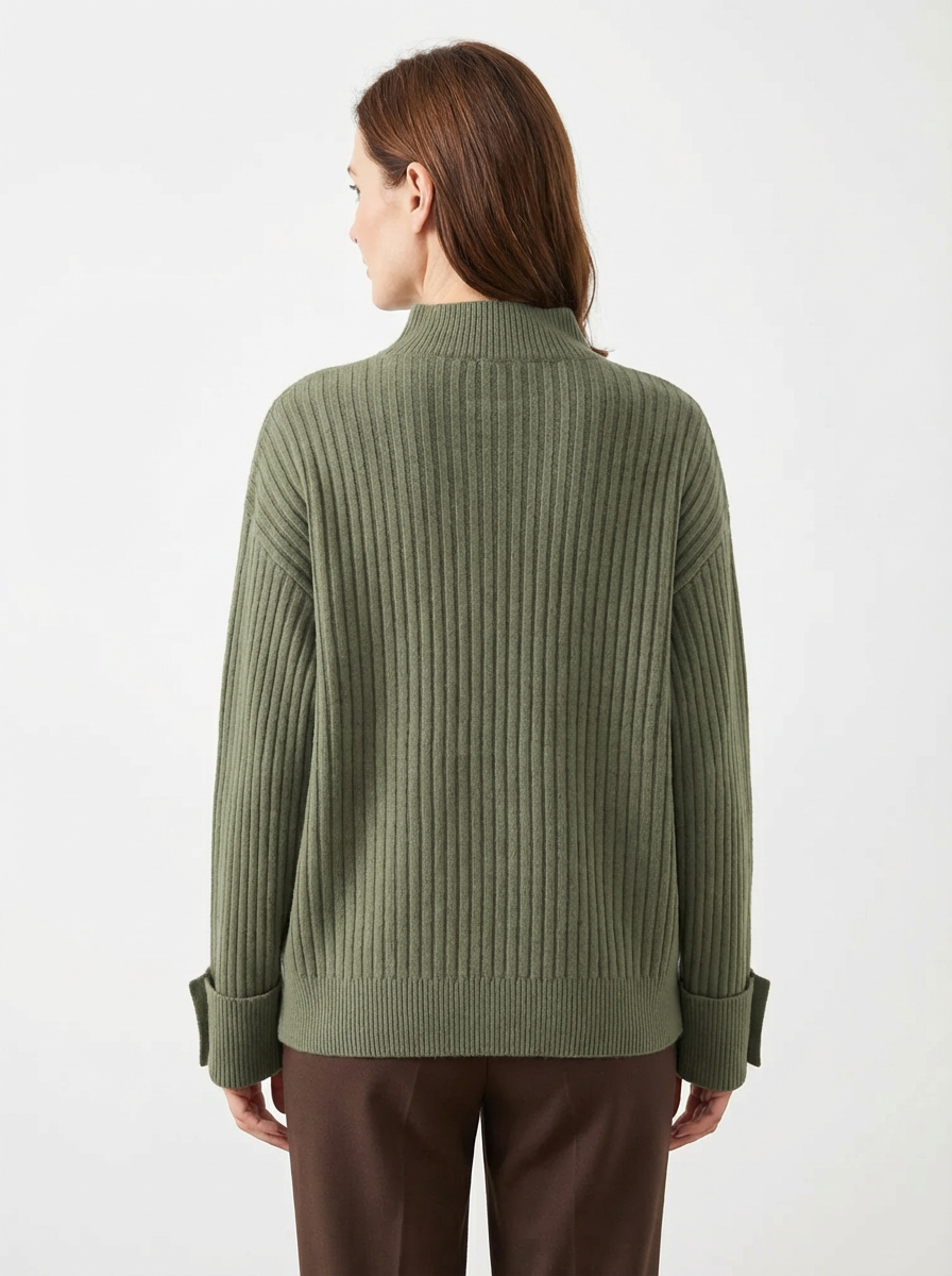 Pullover Women Oversized Ribbed High Neck Relaxed Fit