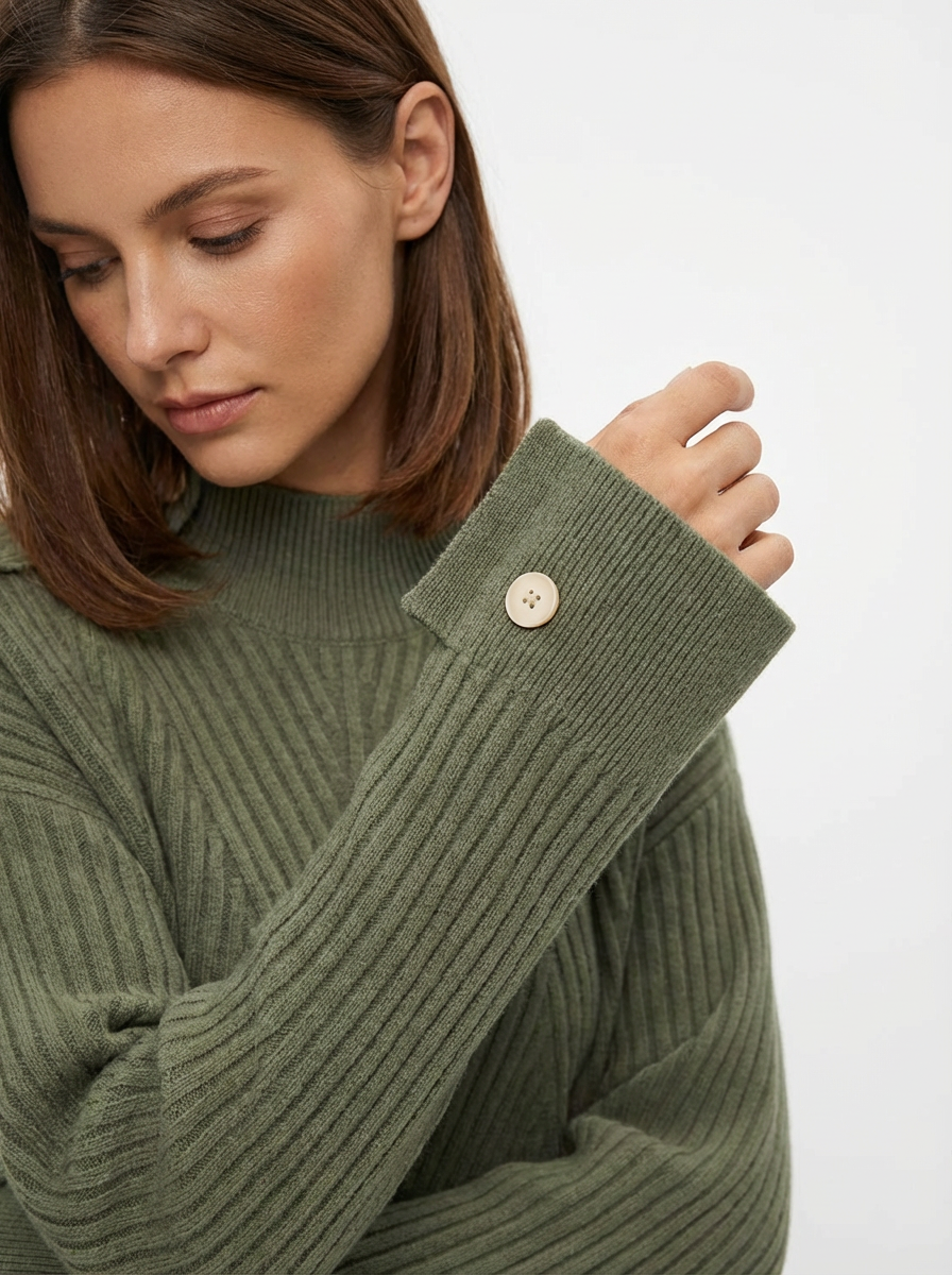 Pullover Women Oversized Ribbed High Neck Relaxed Fit