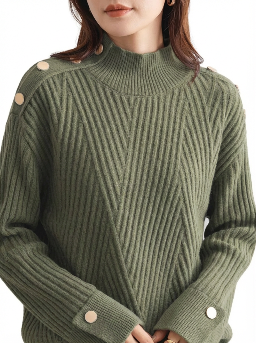 Pullover Women Oversized Ribbed High Neck Relaxed Fit