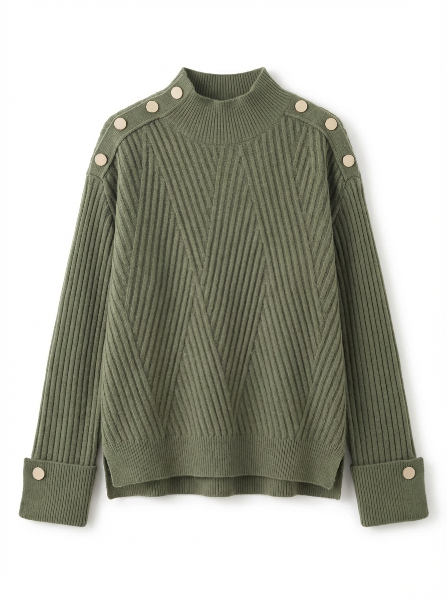 Pullover Women Oversized Ribbed High Neck Relaxed Fit