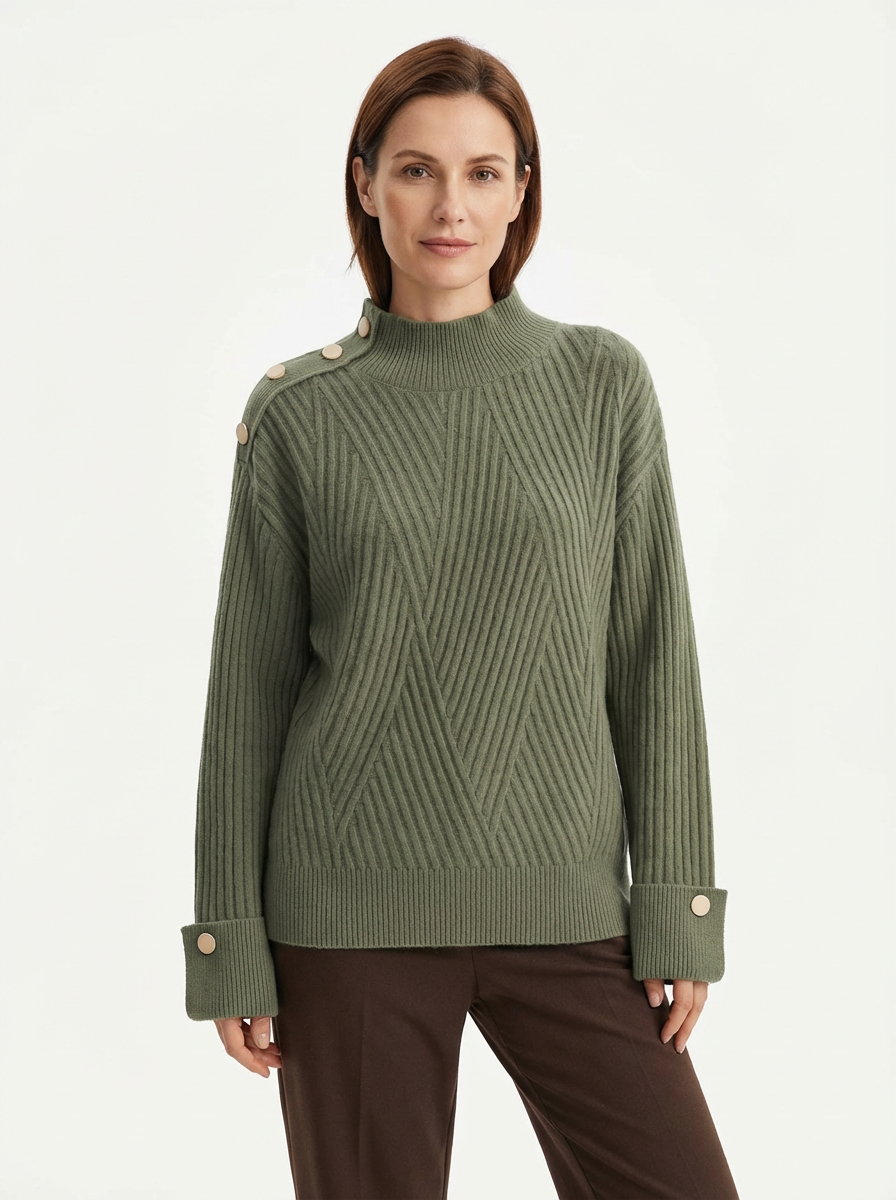 Pullover Women Oversized Ribbed High Neck Relaxed Fit