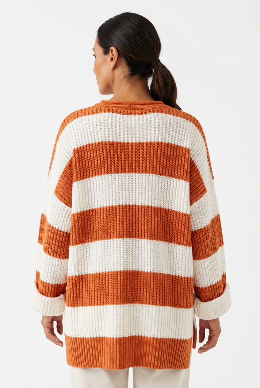 Sweater Women Striped Crew Neck Oversized Fit