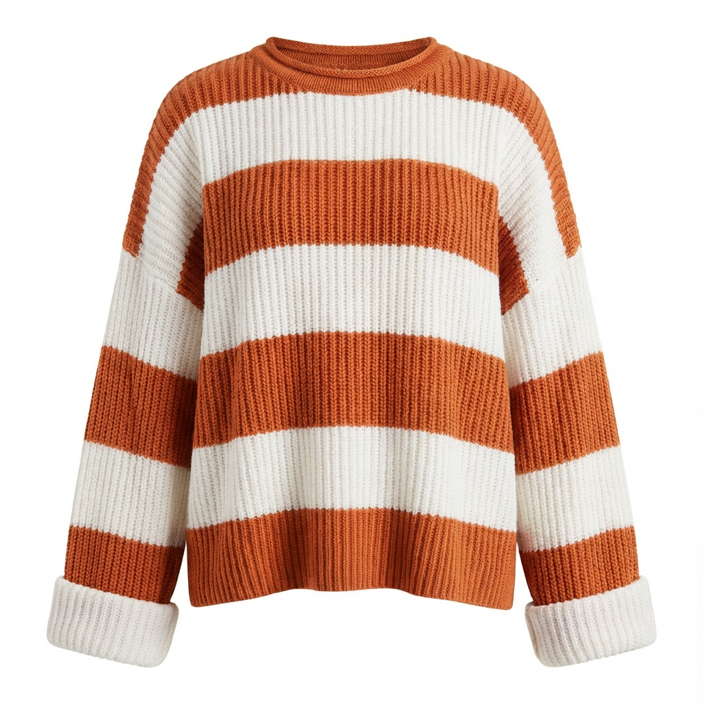 Sweater Women Striped Crew Neck Oversized Fit