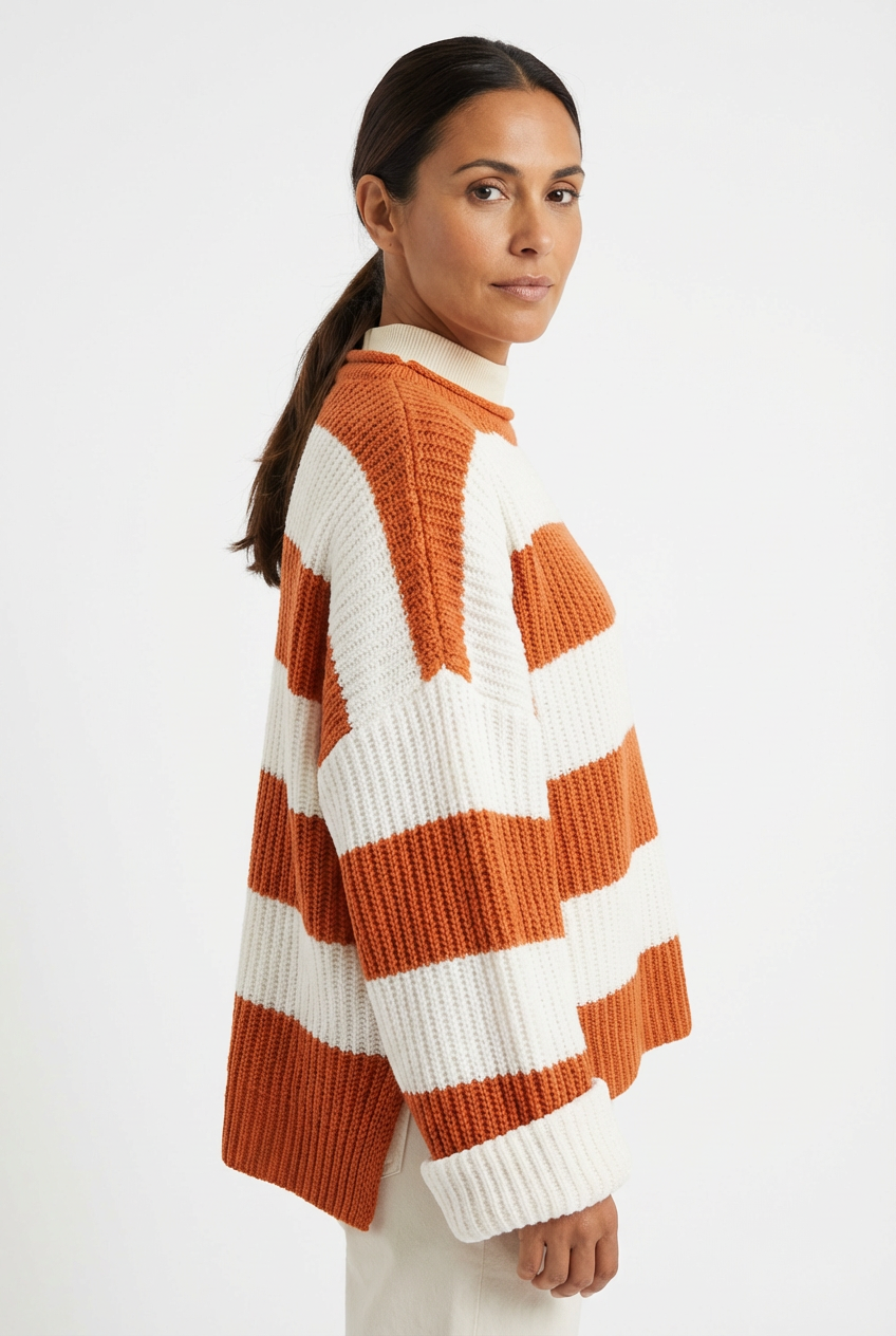 Sweater Women Striped Crew Neck Oversized Fit