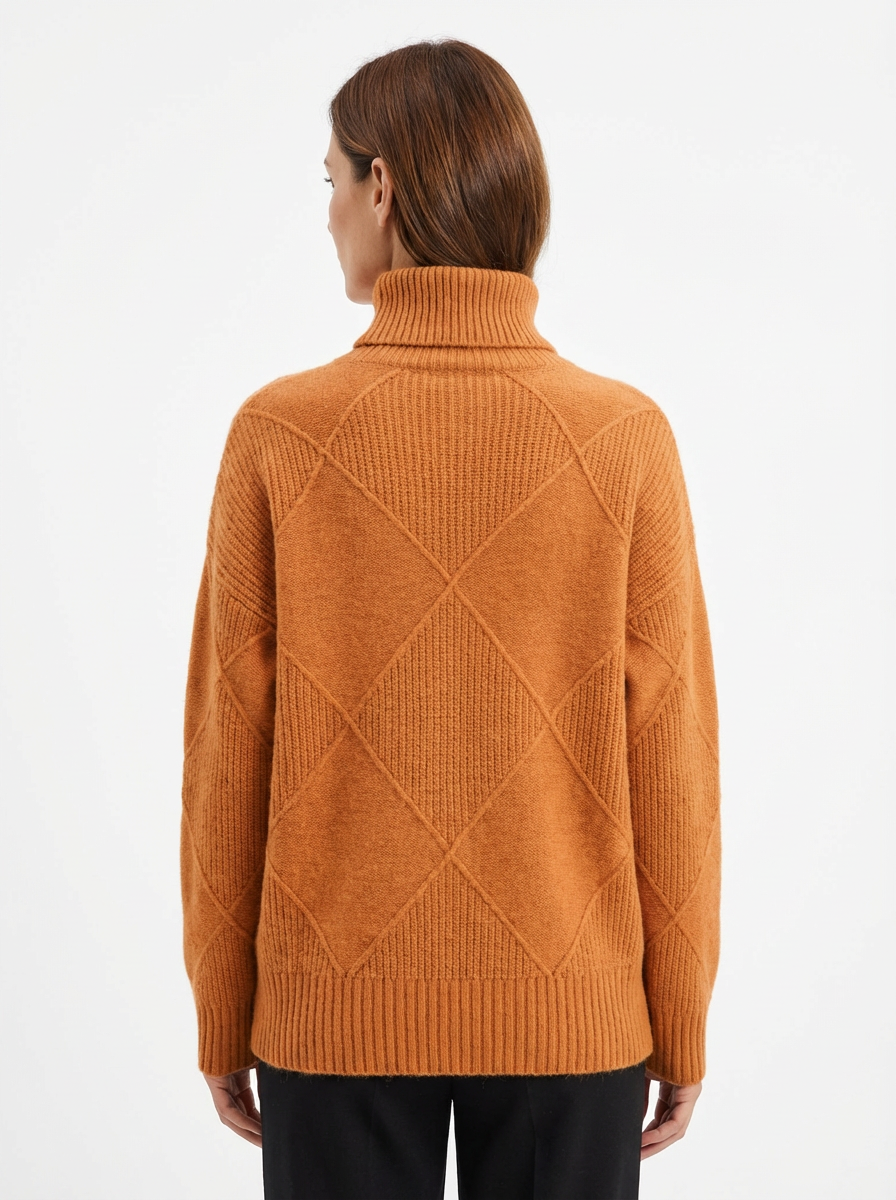Sweater Women Ribbed Diamond Knit Relaxed Fit Turtleneck