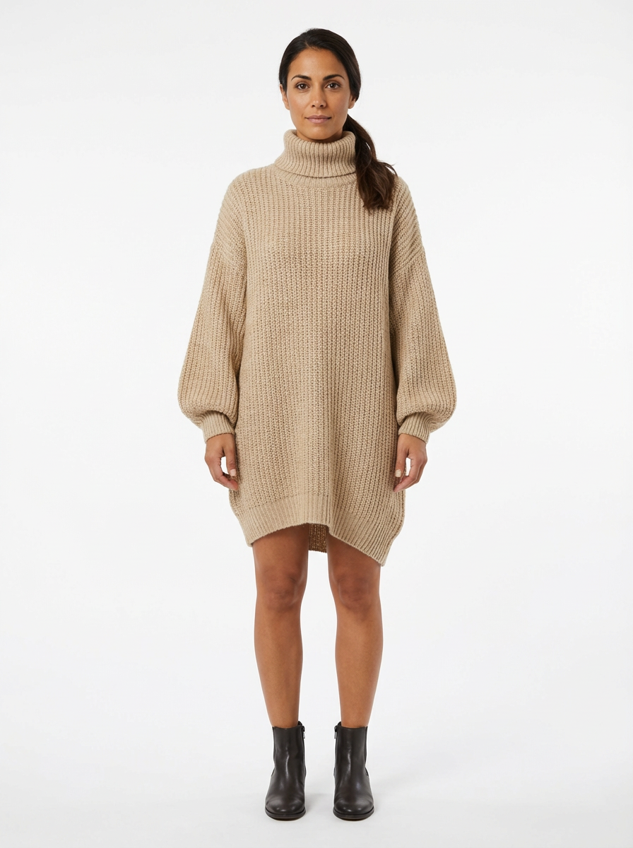 Mini Dress Women Loose Fit Long Sleeve Crew Neck Vintage Style