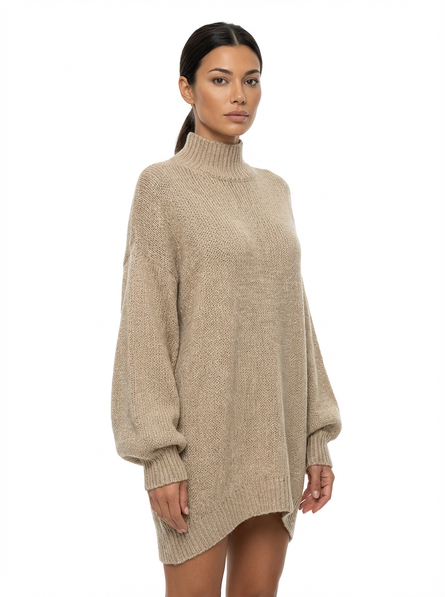 Mini Dress Women Loose Fit Long Sleeve Crew Neck Vintage Style
