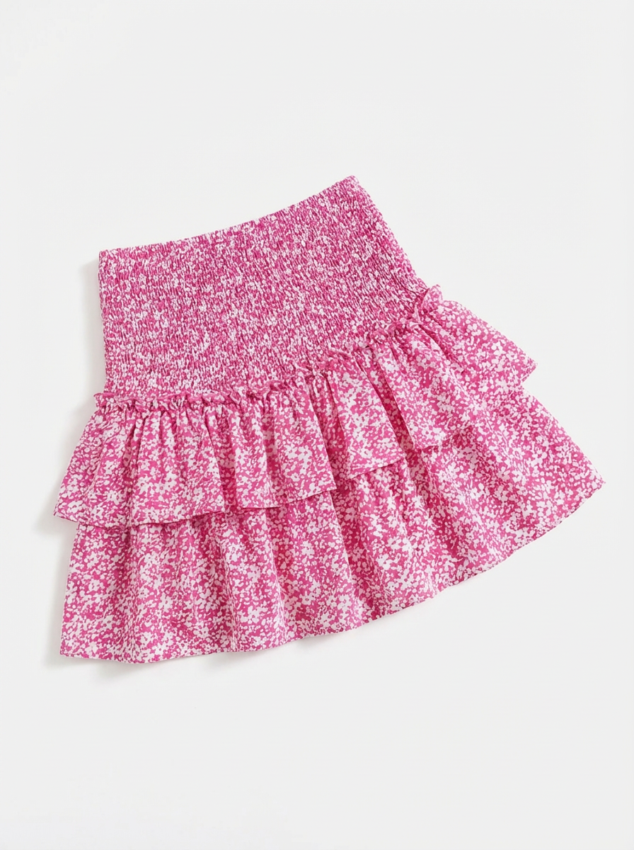 Mini Skirt Women Smocked Waist Volant Detail A-Line