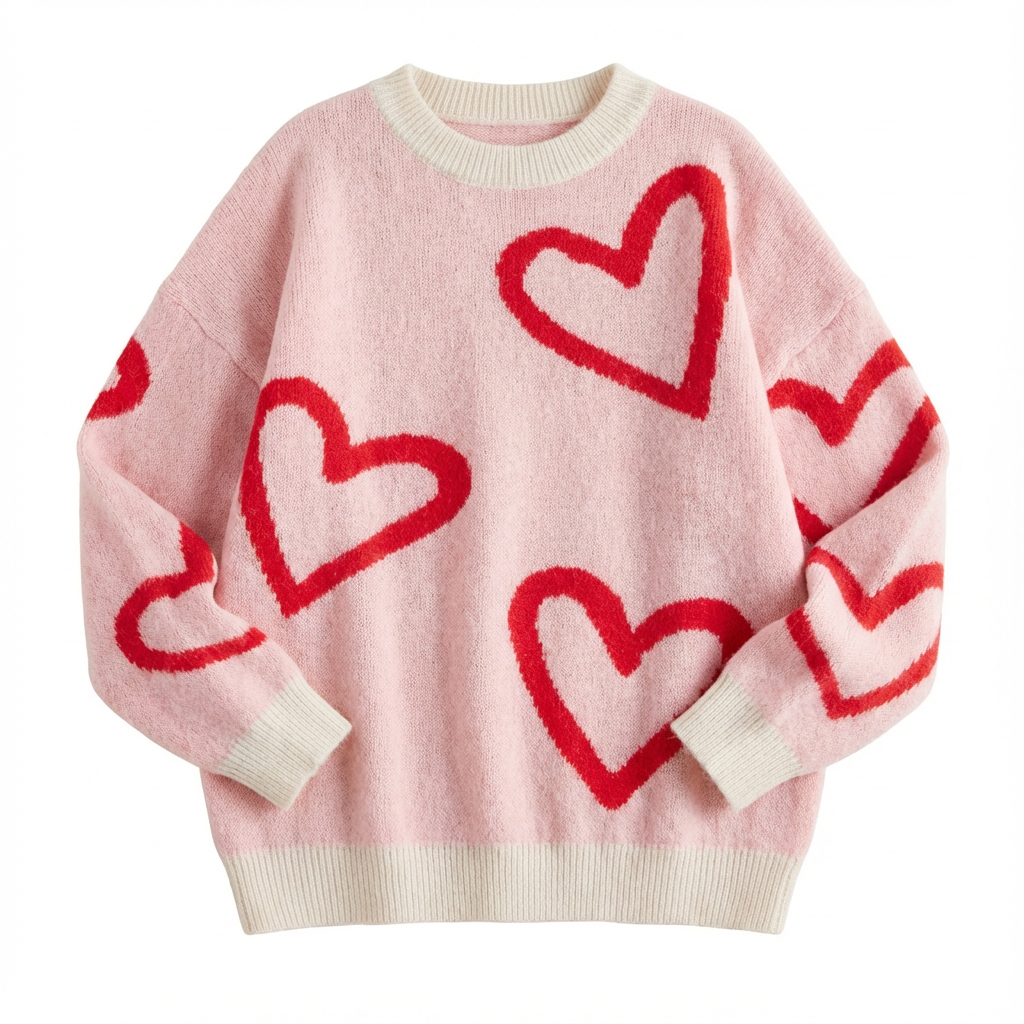 Sweater Women Crew Neck Oversized Heart Design