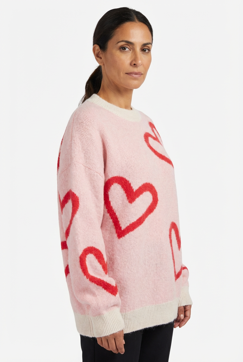 Sweater Women Crew Neck Oversized Heart Design