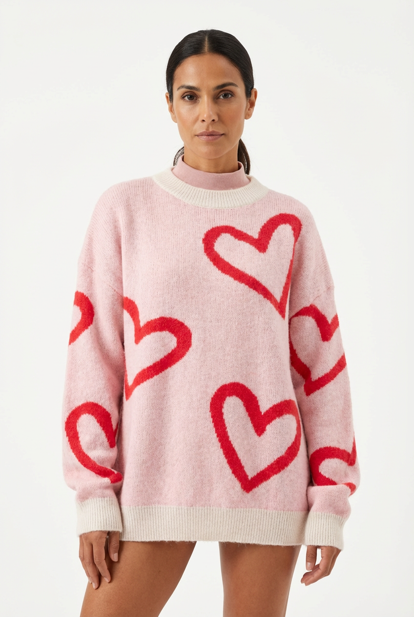 Sweater Women Crew Neck Oversized Heart Design