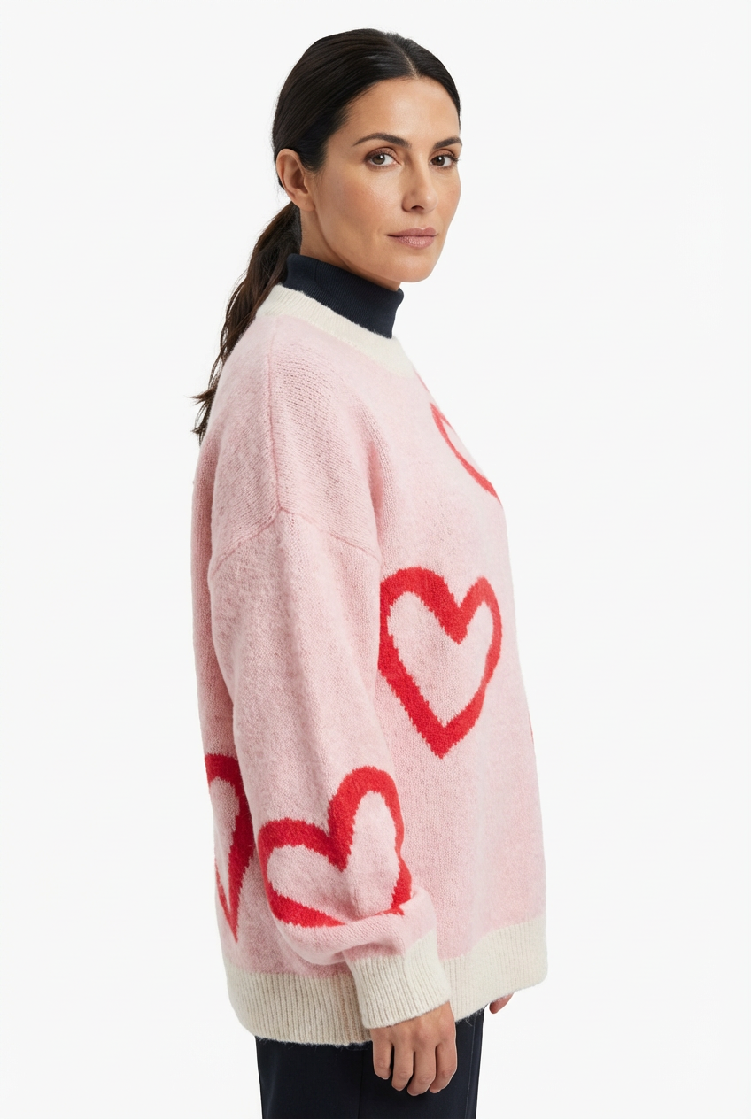 Sweater Women Crew Neck Oversized Heart Design
