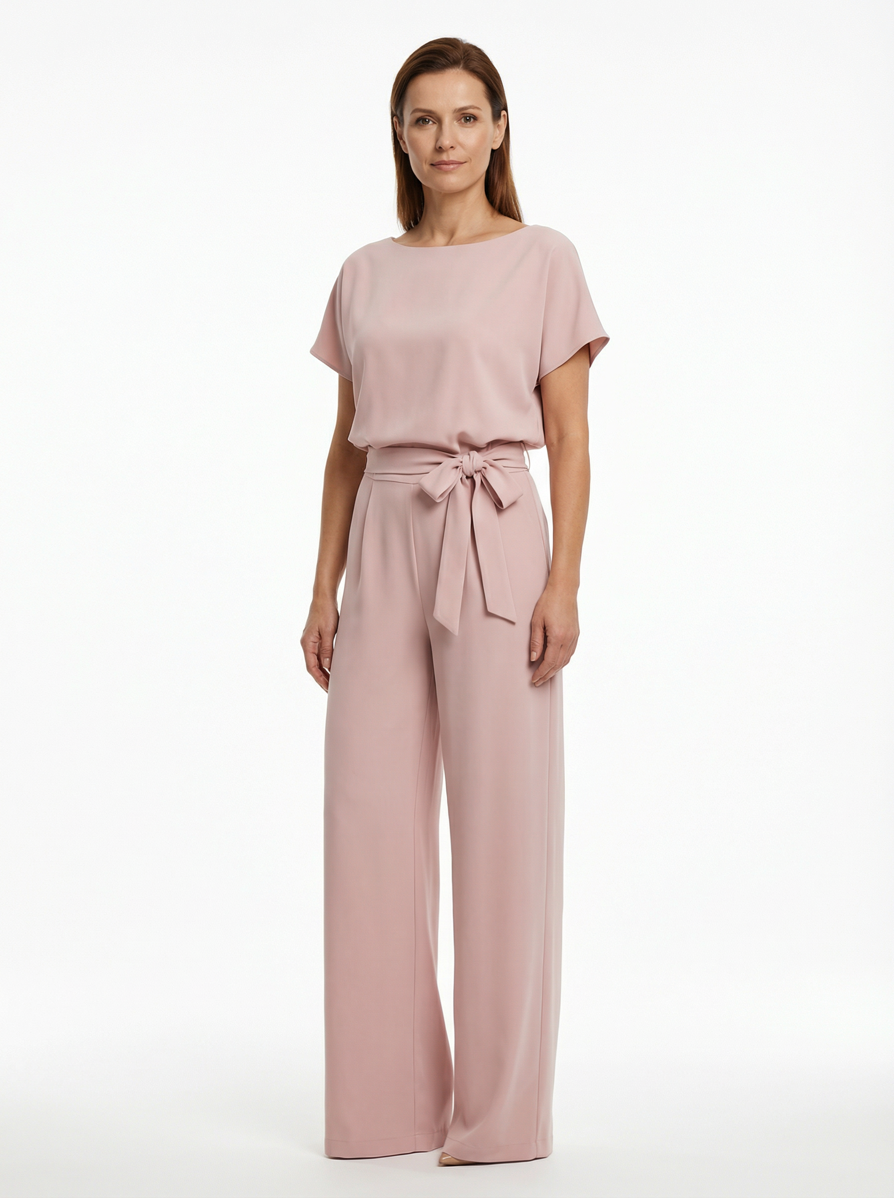 Women’s Wide Leg Jumpsuit with Lace-Up Waist Detail