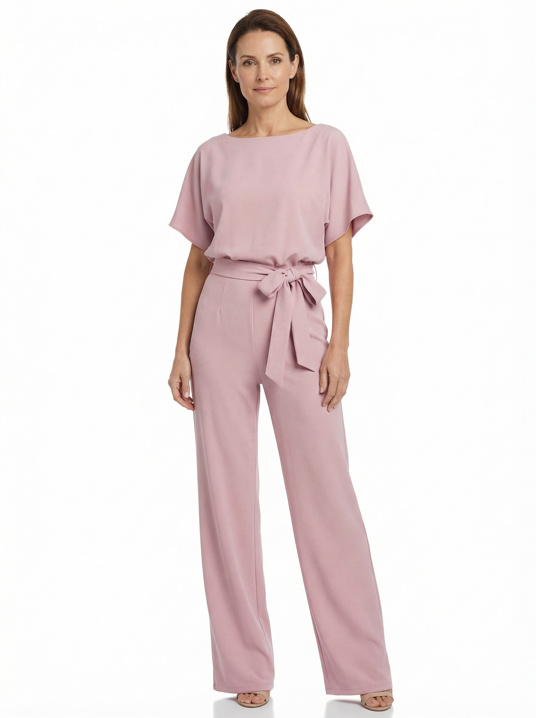 Women’s Wide Leg Jumpsuit with Lace-Up Waist Detail