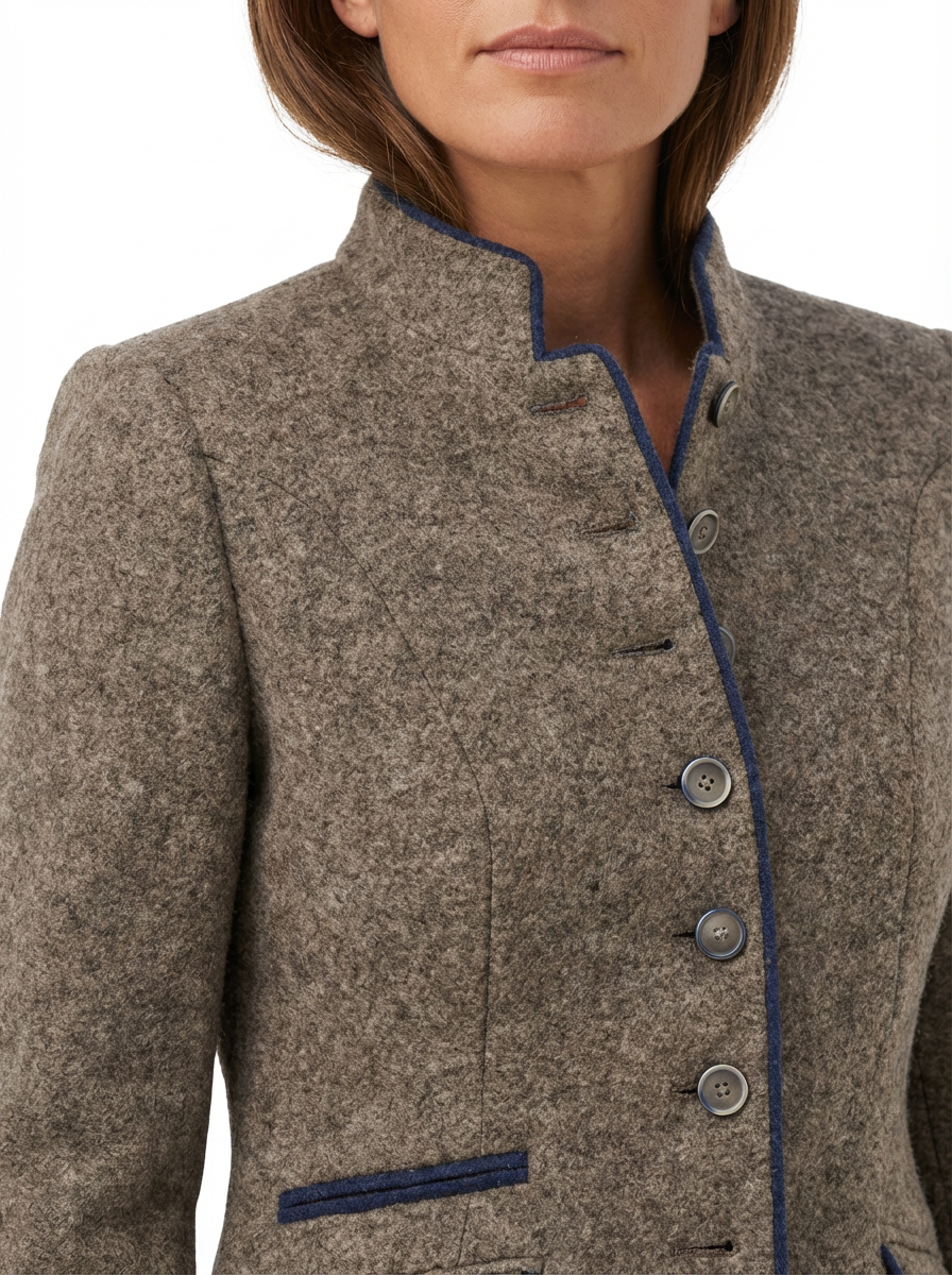 Blazer Women Tailored Waist Stand Collar Piped Detail