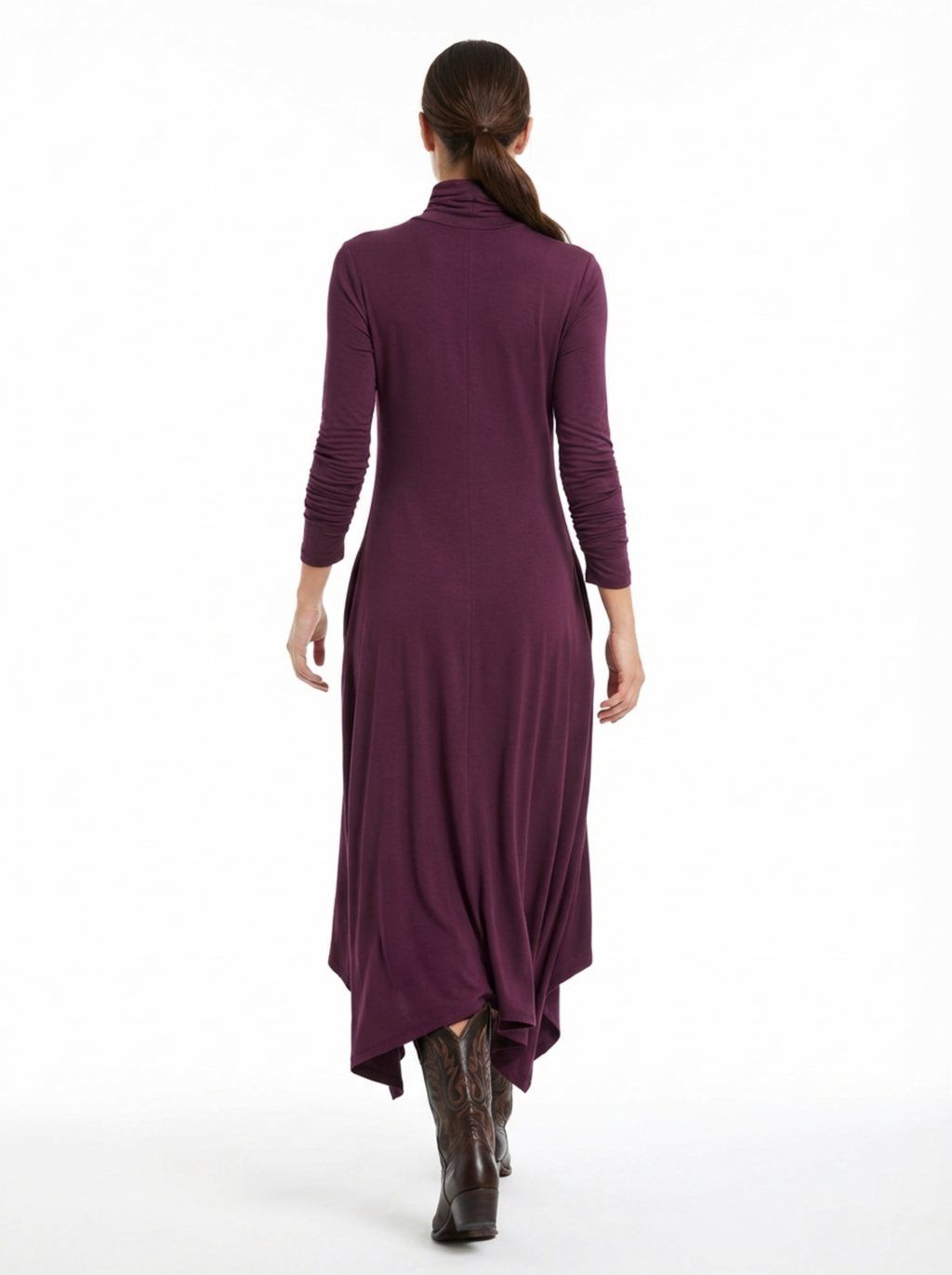 Dress Maxi Women Long Sleeve Turtleneck Asymmetric Design