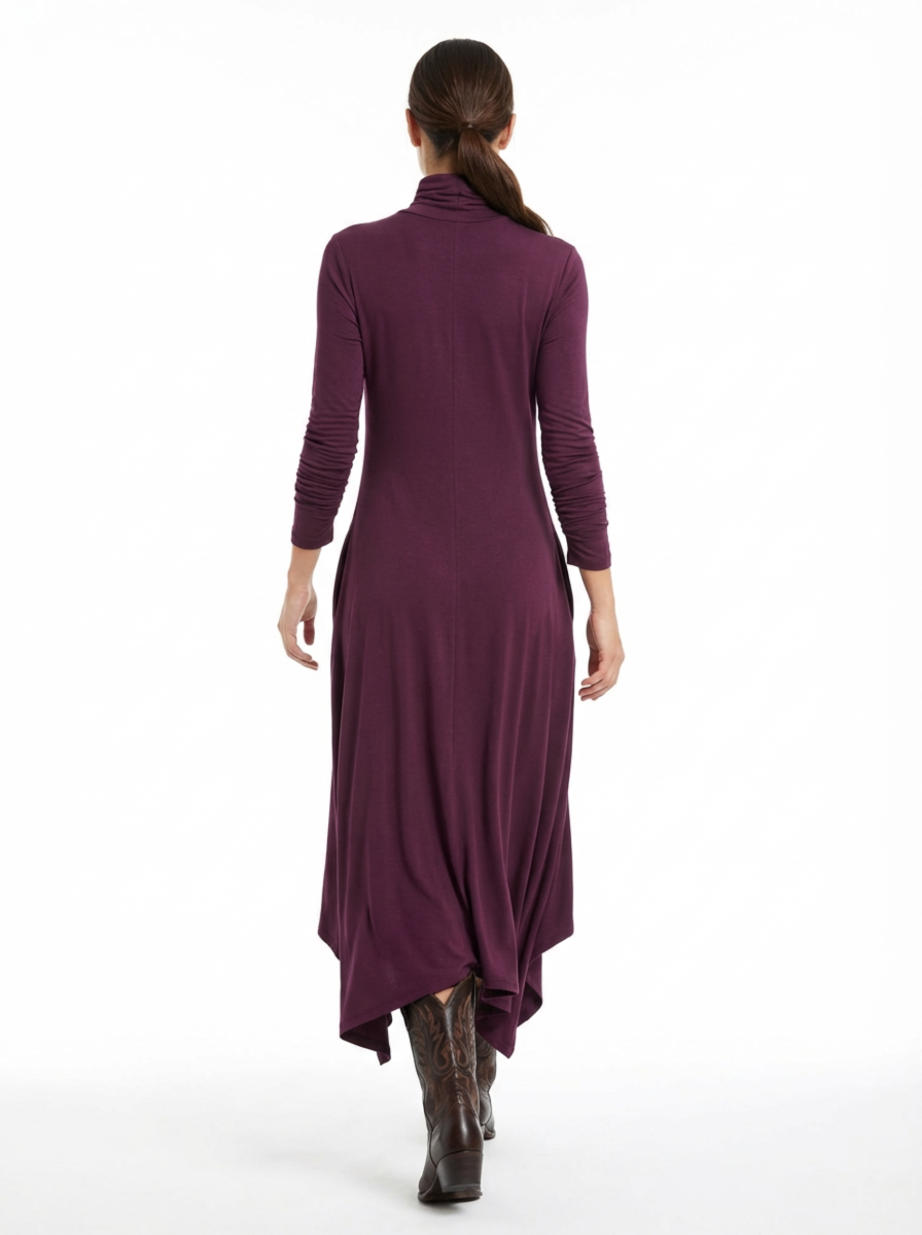 Dress Maxi Women Long Sleeve Turtleneck Asymmetric Design