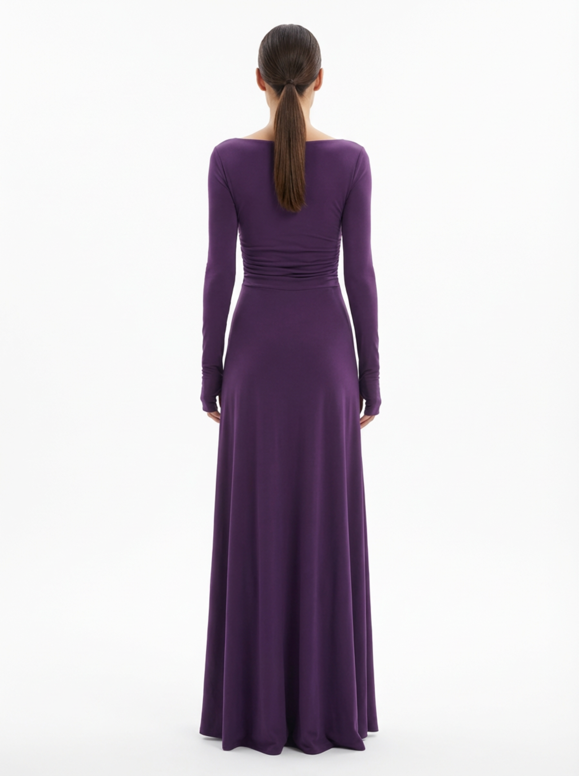 Maxi Dress Women Wrap Front Knot Detail V‑Neck Longsleeve