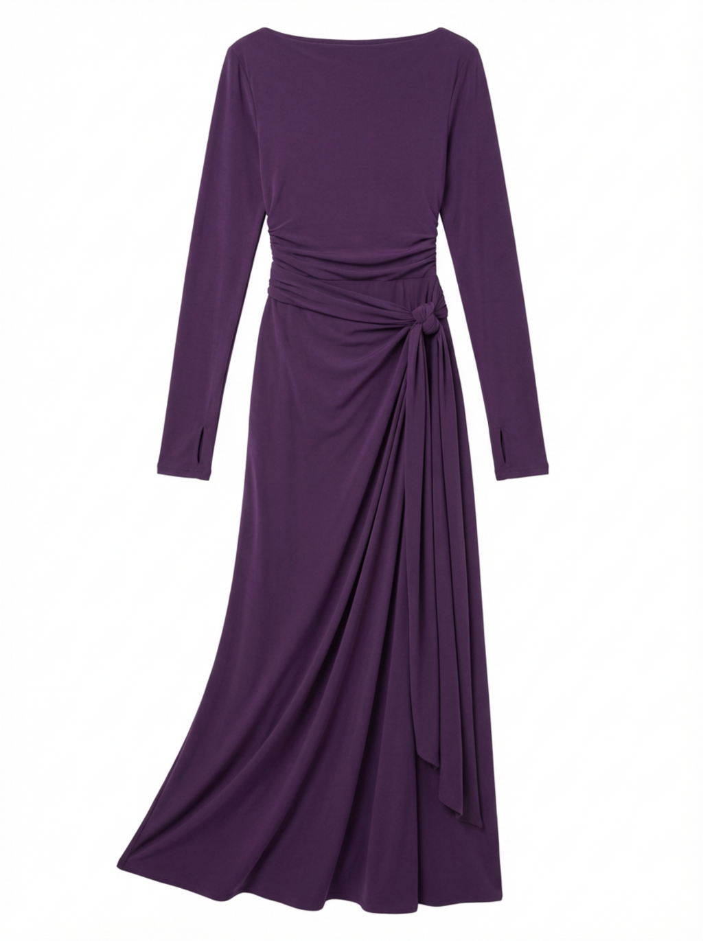 Maxi Dress Women Wrap Front Knot Detail V‑Neck Longsleeve