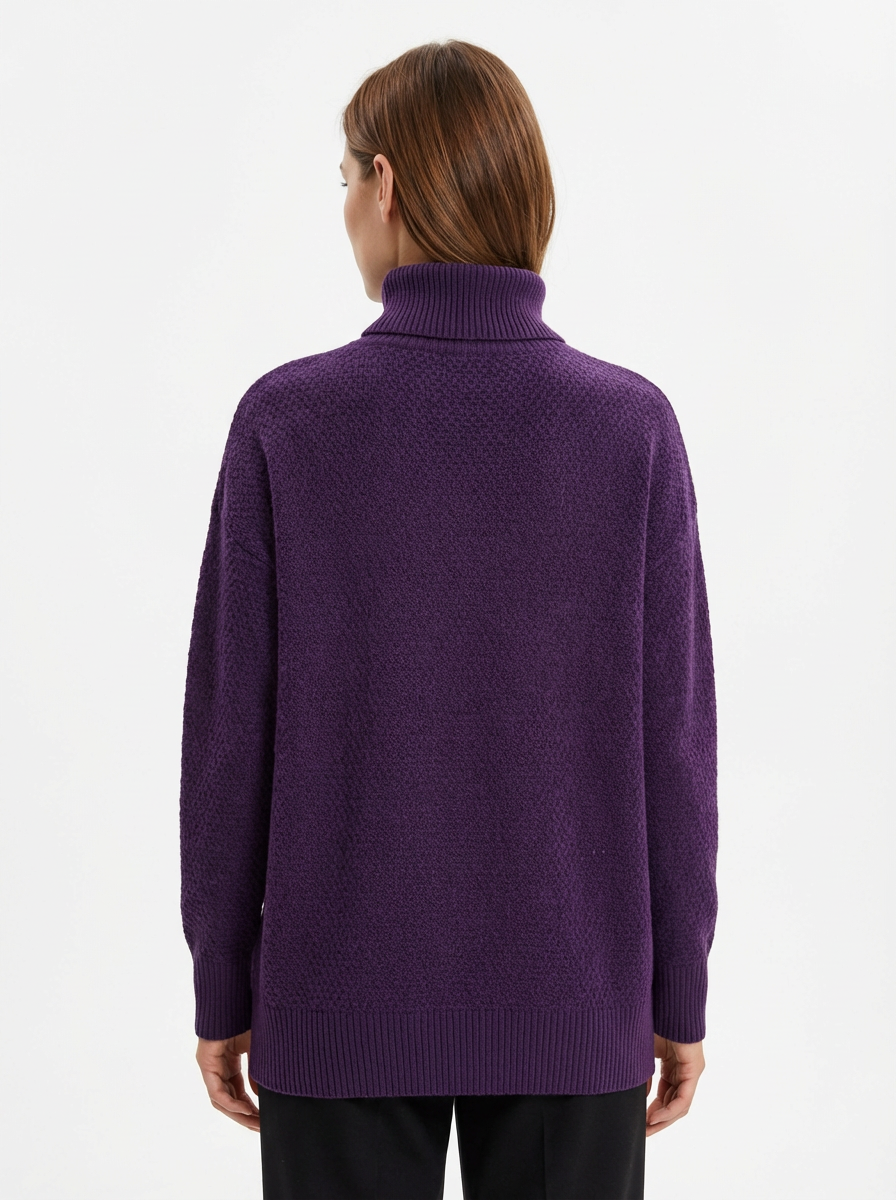 Sweater Women Ribbed Diamond Knit Relaxed Fit Turtleneck