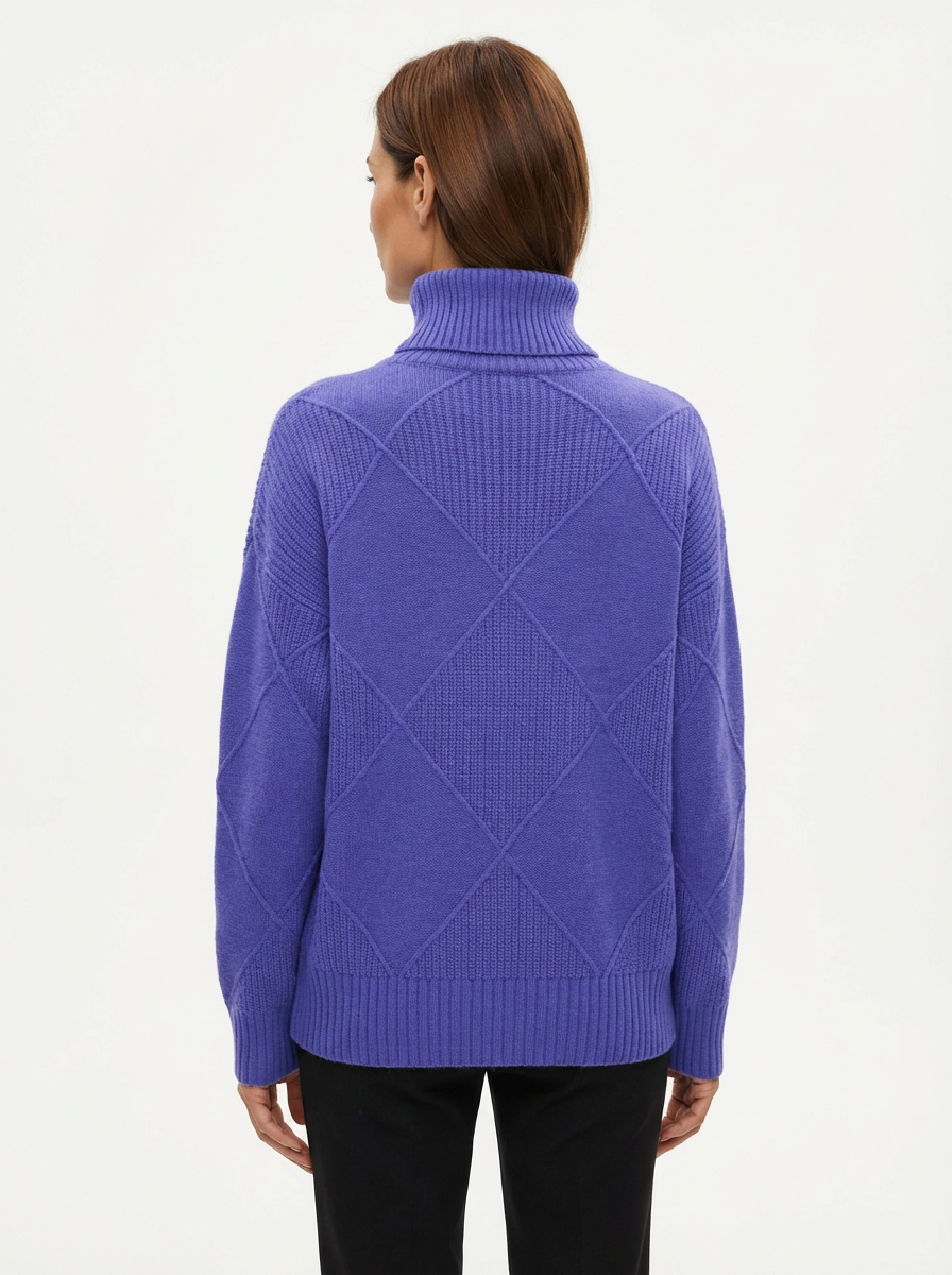 Sweater Women Ribbed Diamond Knit Relaxed Fit Turtleneck