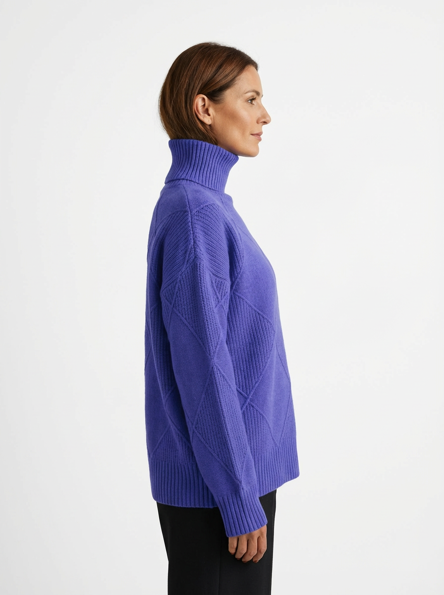 Sweater Women Ribbed Diamond Knit Relaxed Fit Turtleneck