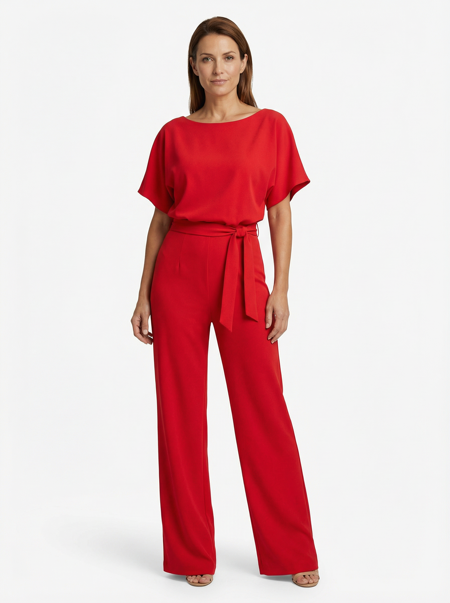 Women’s Wide Leg Jumpsuit with Lace-Up Waist Detail