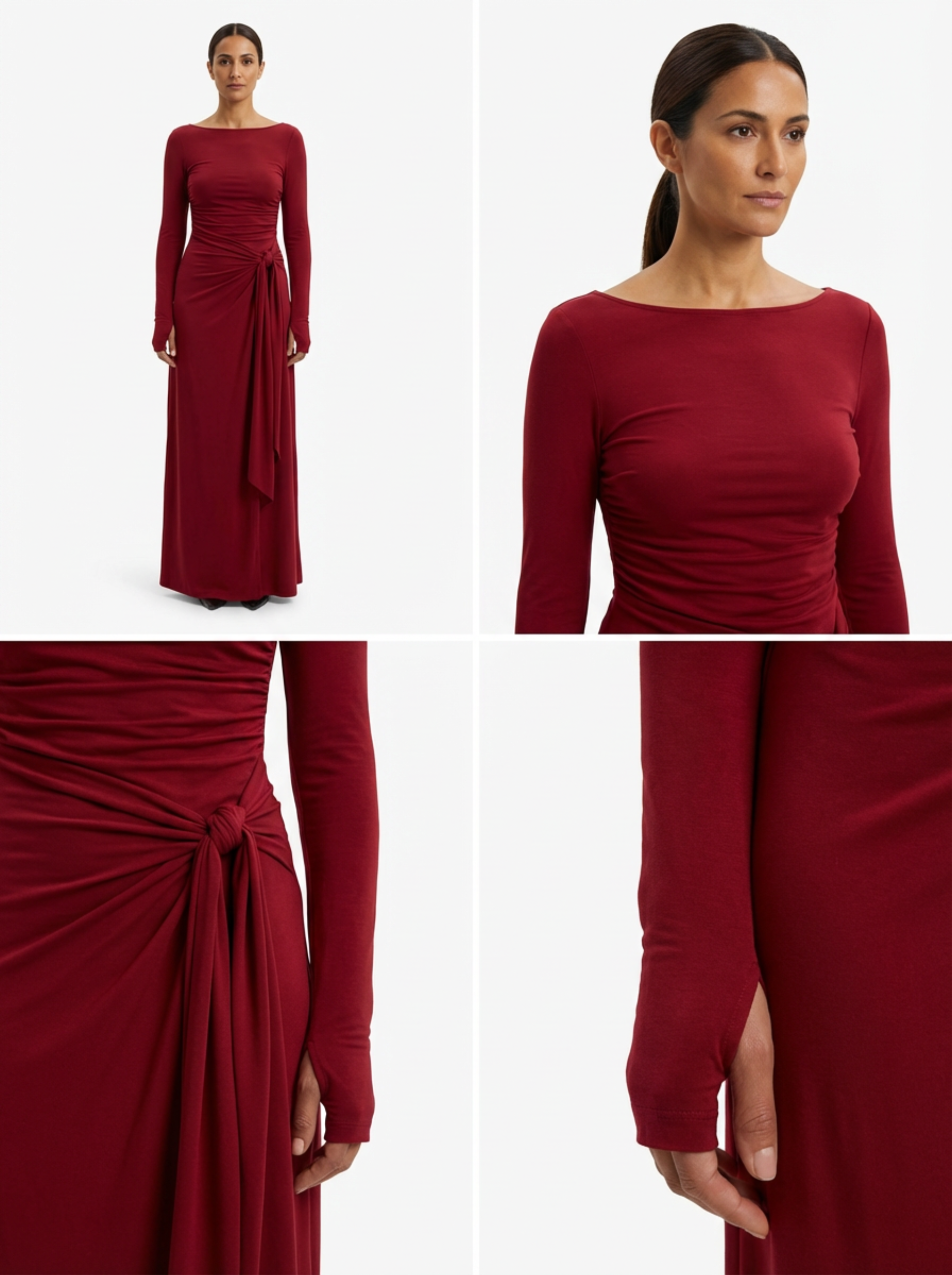 Maxi Dress Women Wrap Front Knot Detail V‑Neck Longsleeve