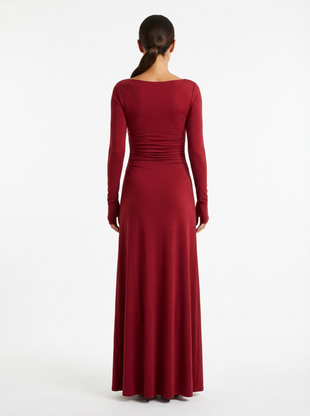Maxi Dress Women Wrap Front Knot Detail V‑Neck Longsleeve
