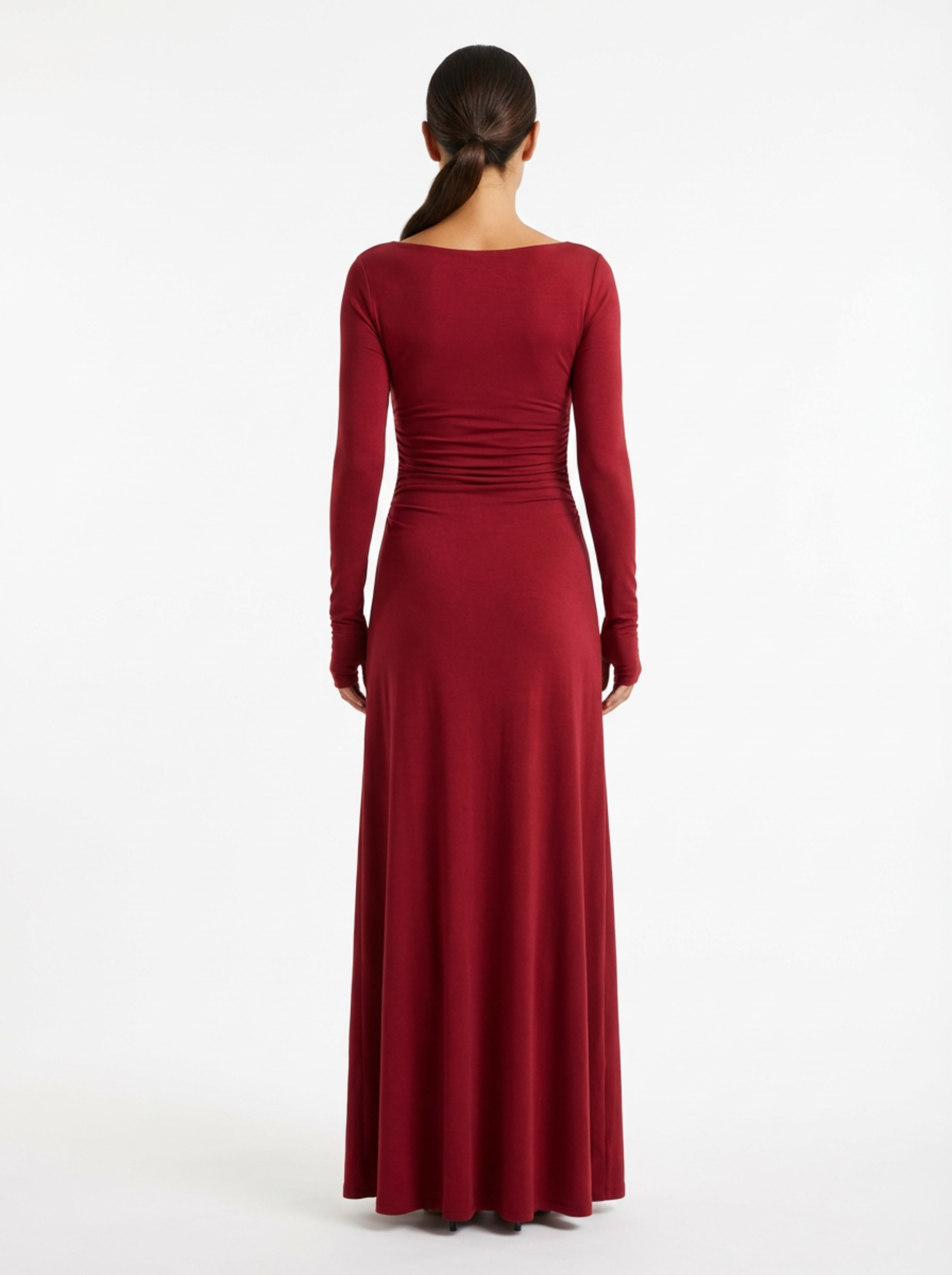 Maxi Dress Women Wrap Front Knot Detail V‑Neck Longsleeve