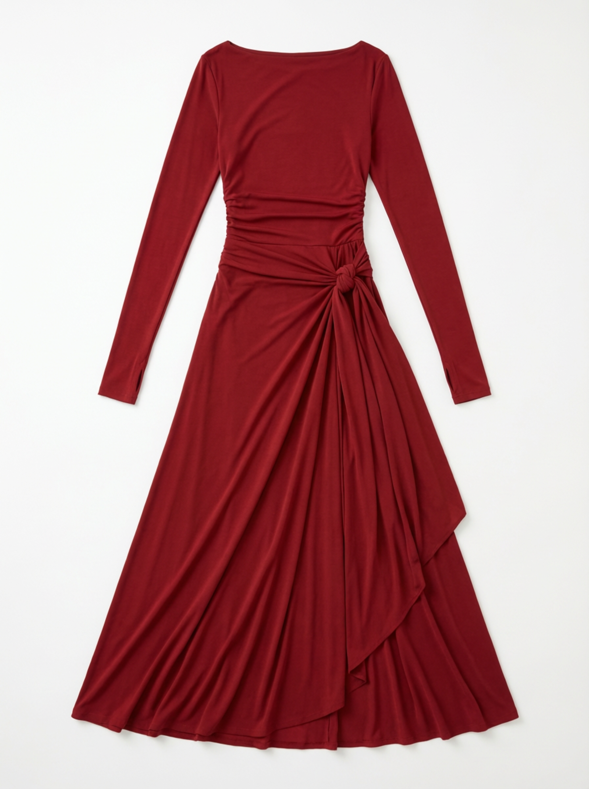 Maxi Dress Women Wrap Front Knot Detail V‑Neck Longsleeve