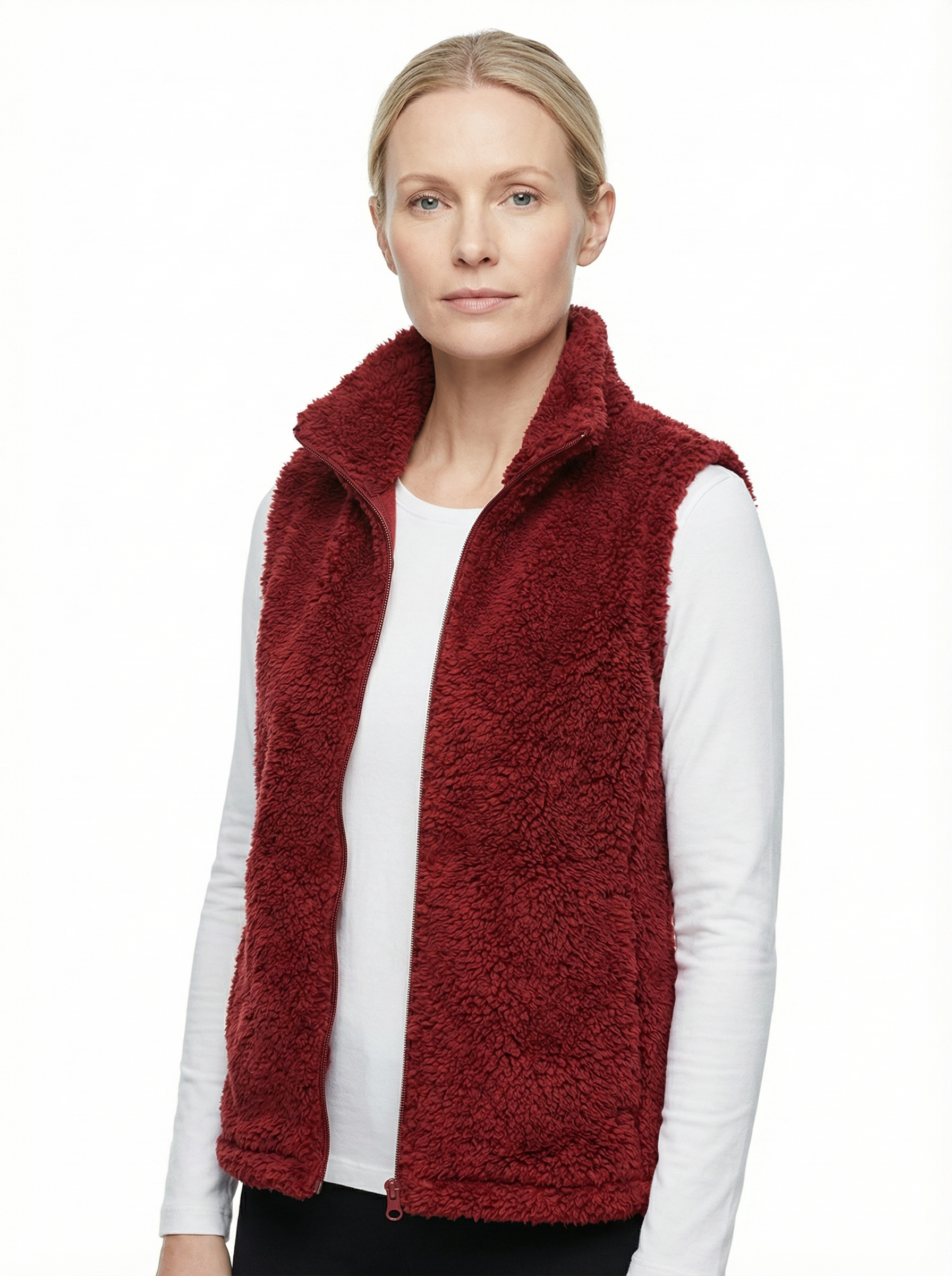 Vest Women Sleeveless Fleece Pocket Detail