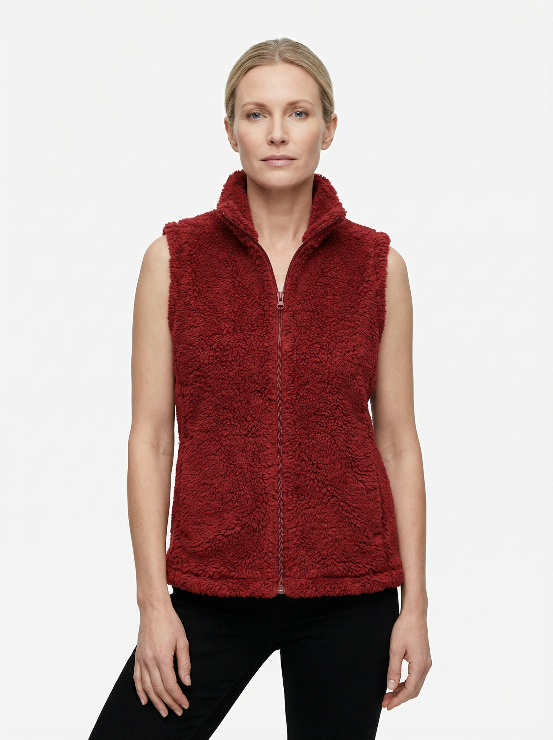 Vest Women Sleeveless Fleece Pocket Detail
