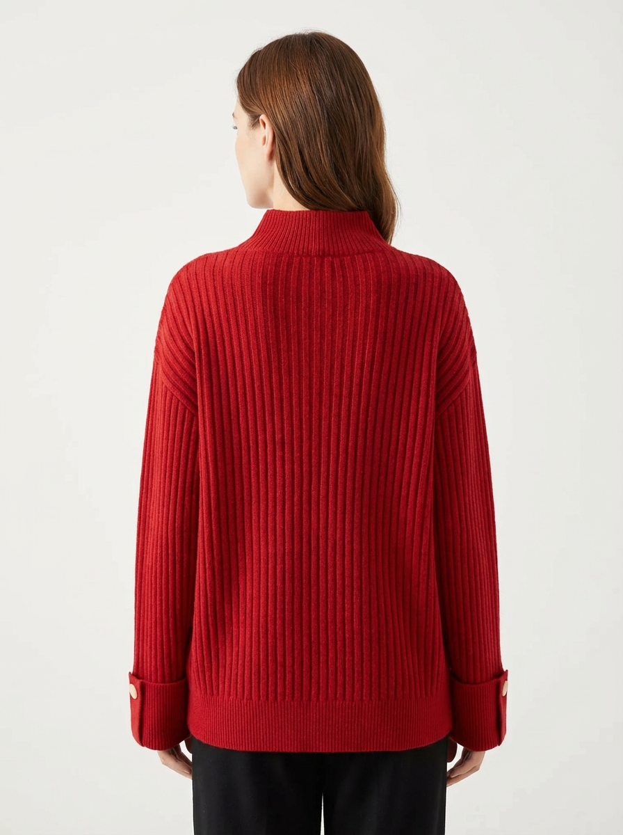 Pullover Women Oversized Ribbed High Neck Relaxed Fit