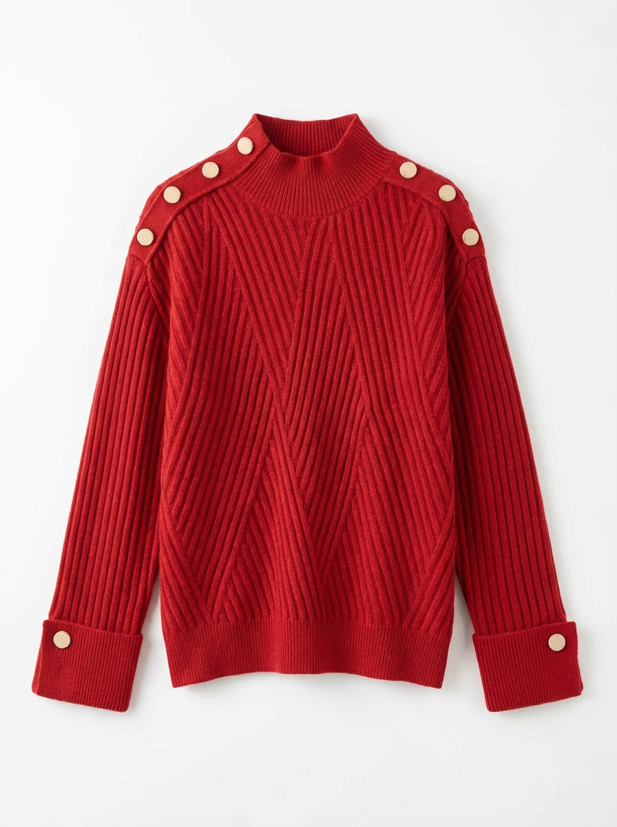 Pullover Women Oversized Ribbed High Neck Relaxed Fit
