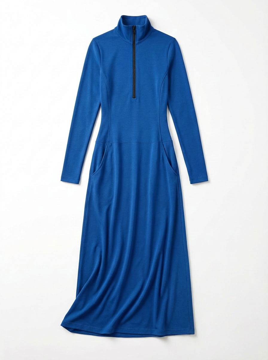 Dress Maxi Women Zipper Half-High Collar Loose Sport Style