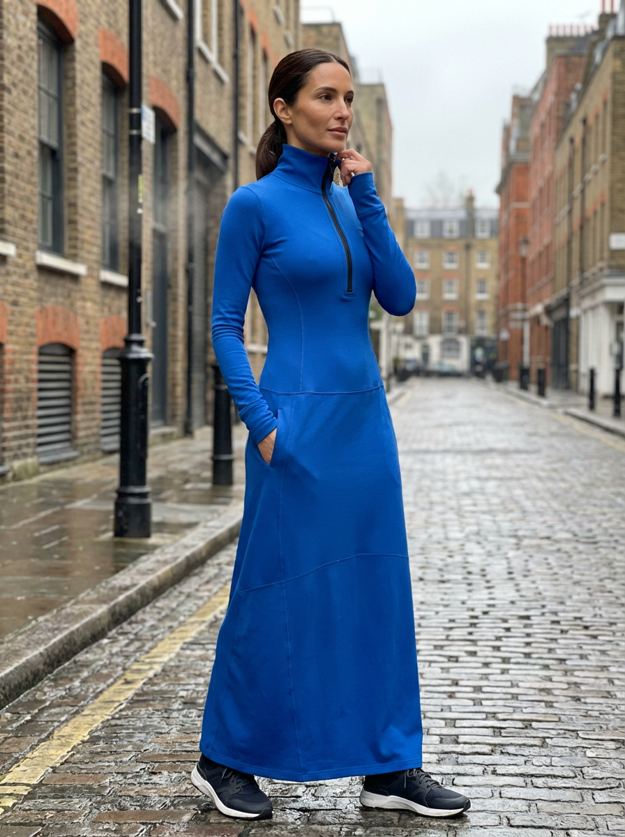 Dress Maxi Women Zipper Half-High Collar Loose Sport Style