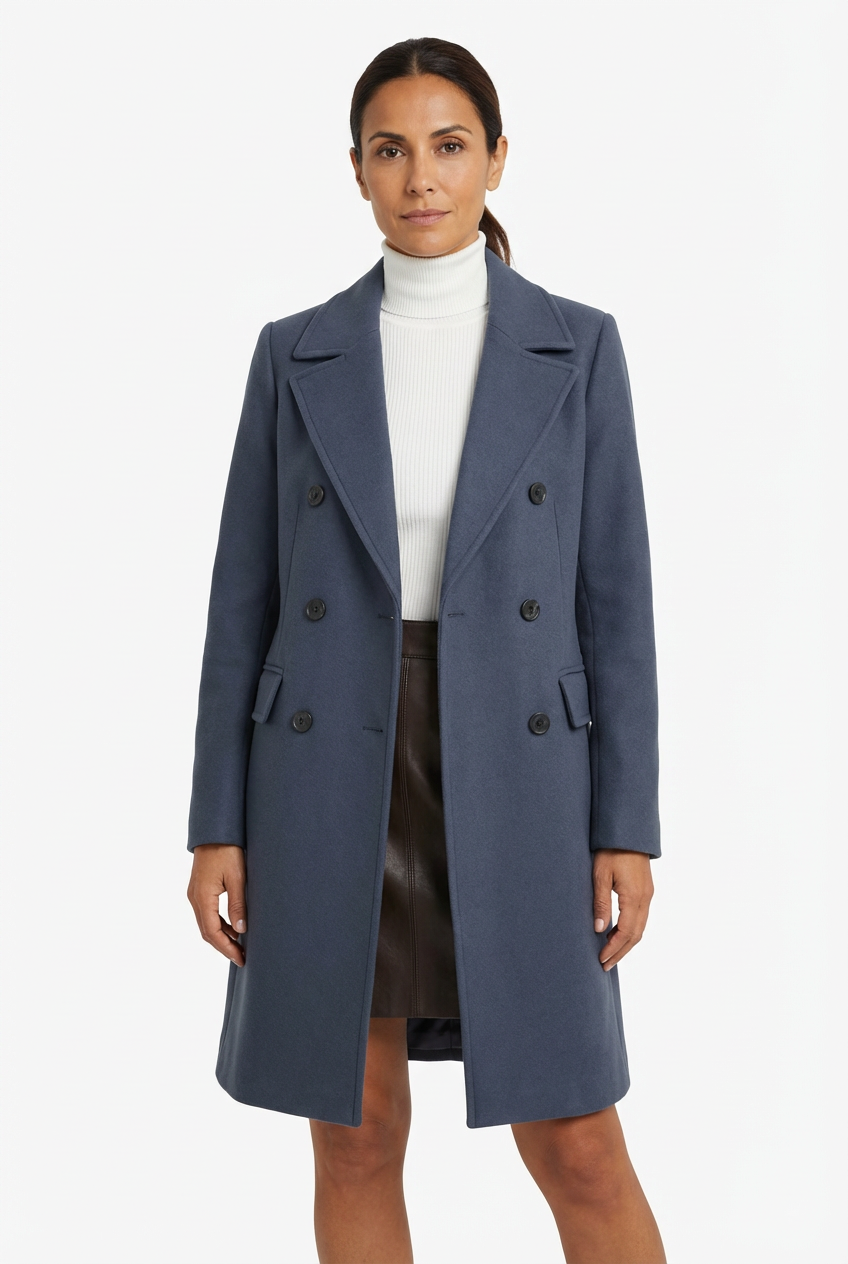 Coat Women Long Lapel Double-Breasted Outerwear