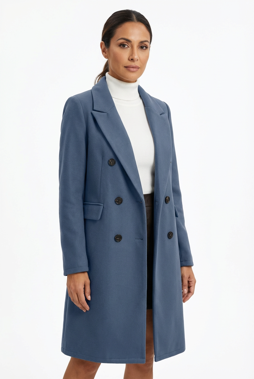 Coat Women Long Lapel Double-Breasted Outerwear
