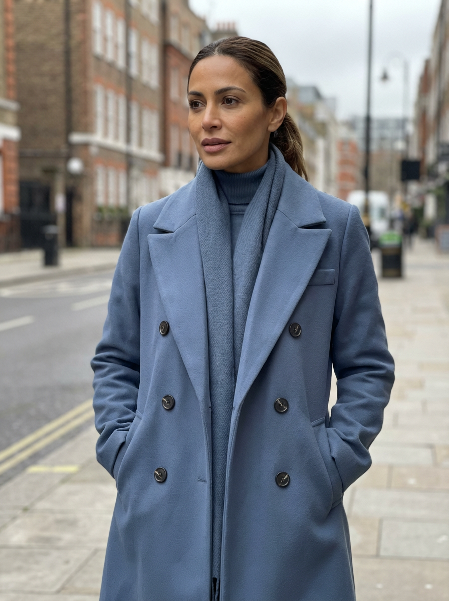 Coat Women Long Lapel Double-Breasted Outerwear